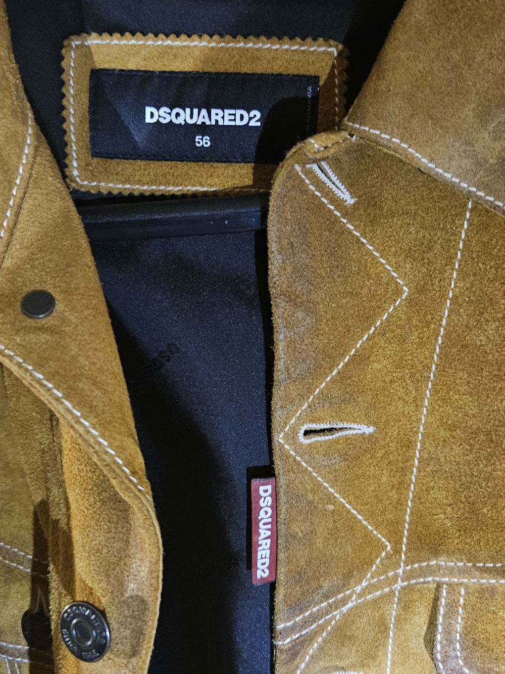 DSQUARED2 Suede Trucker Jacket in Mustard Brown - Picture 2 of 3